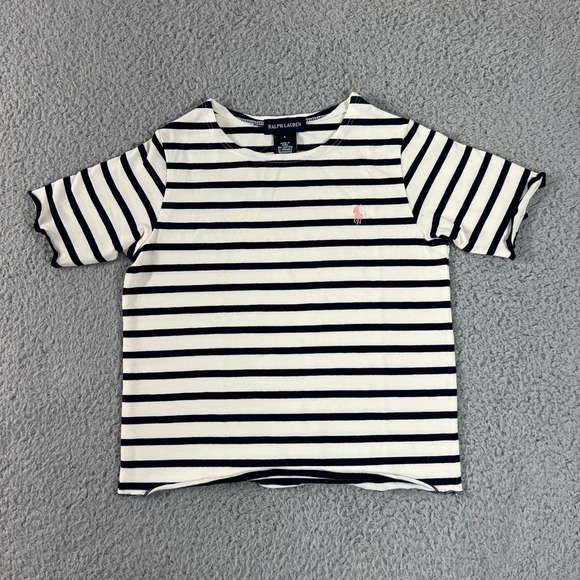 Ralph Lauren Other - Ralph Lauren Striped T-Shirt Girls Size 5 Navy White Pink Pony Lettuce‎ Trim NWT